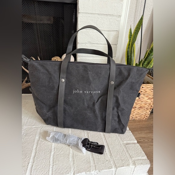 John Varvatos Weekend Bag Tote Duffel Bag Gray Travel Zip Canvas Charcoal Gray - Picture 2 of 9